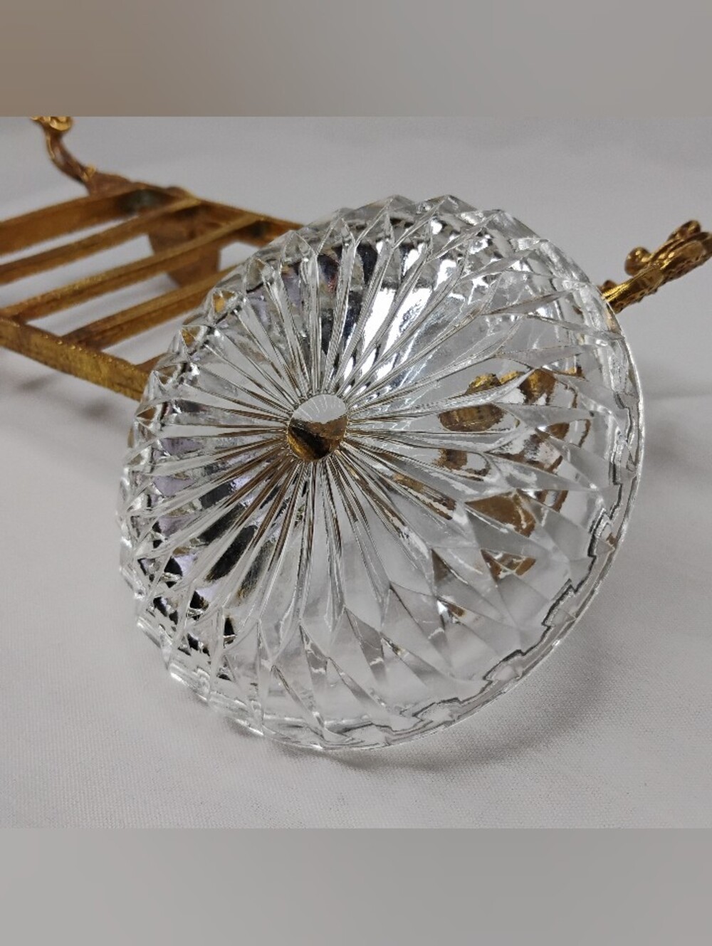 Vintage Bohemia Glass Czechoslovakian Crystal Coasters Set With Gold Plated Cart - Picture 14 of 16